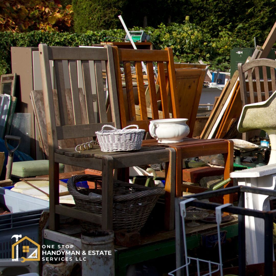estate clean up A load of items including wooden chairs being cleaned out of an estate.